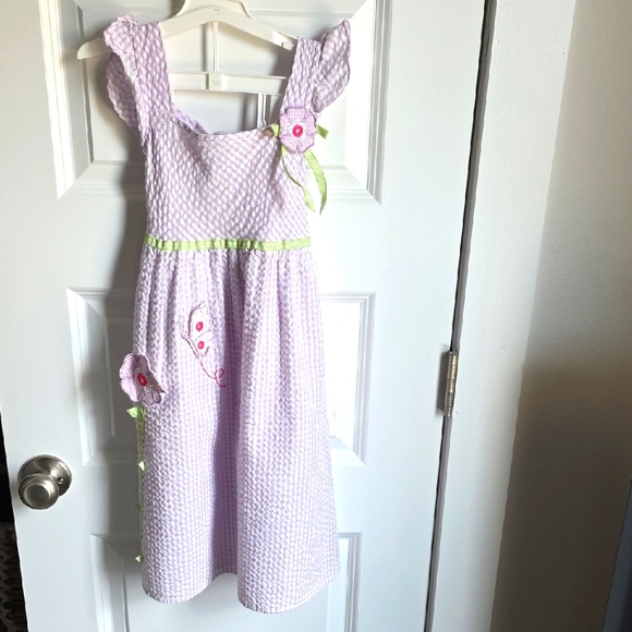 jenny&Me Other - Jenny And Me Seersucker/smocked Style Dress With Floral Accents In Kids Size 8